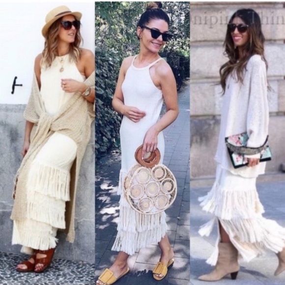 RARE Zara blogger favorite fringe boho cream dress - Picture 4 of 10